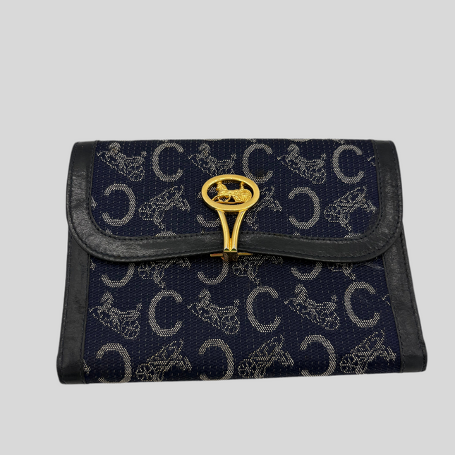 Portefeuille Céline vintage marine fermoir calèche