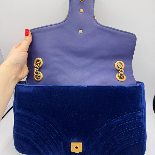 Sac Gucci Grand GG Marmont Velours Bleu
