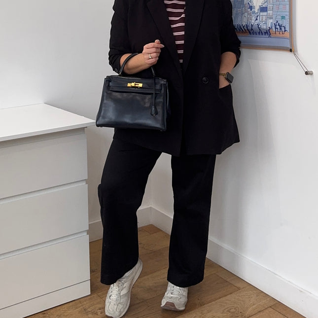 Sac Hermès Kelly 28 Cuir box Marine