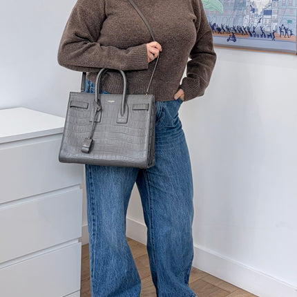 Sac de Jour Saint Laurent Croco Gris Small