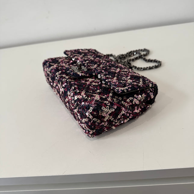 Mini sac classique Chanel Sequins Violet