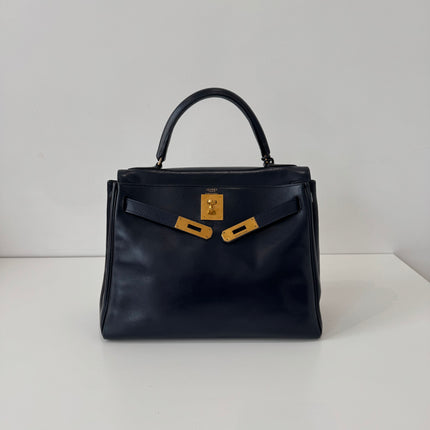 Sac Hermès Kelly 28 Cuir box Marine