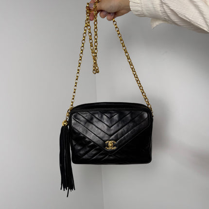 Sac Chanel Caméra Chevrons noir