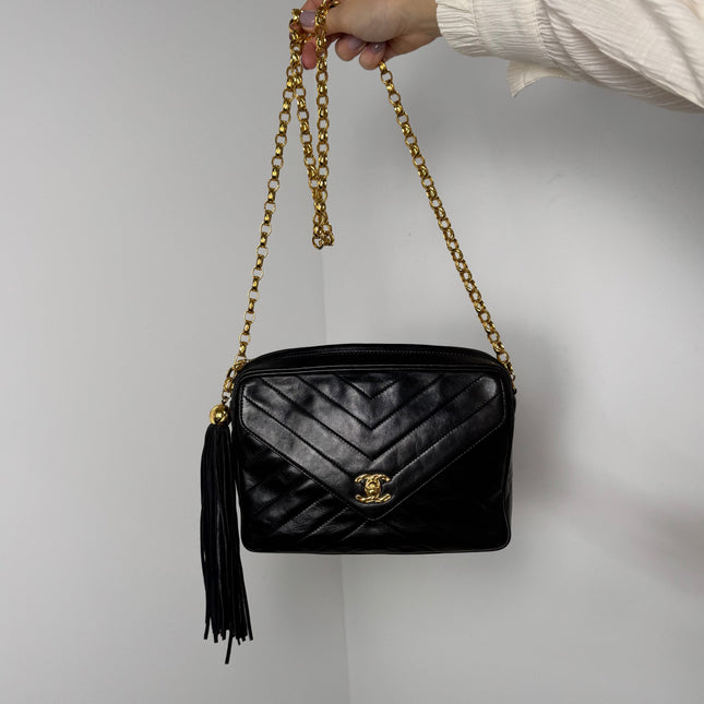 Sac Chanel Caméra Chevrons noir