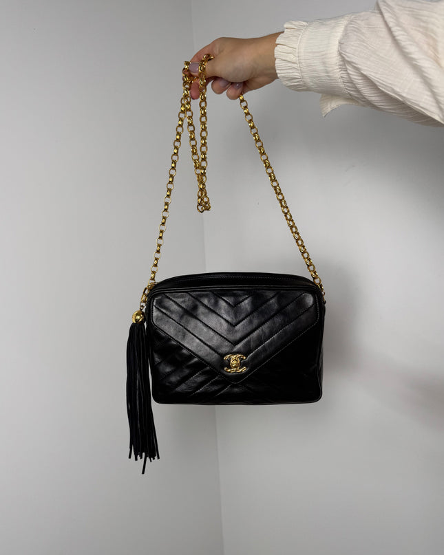 Sac Chanel Caméra Chevrons noir
