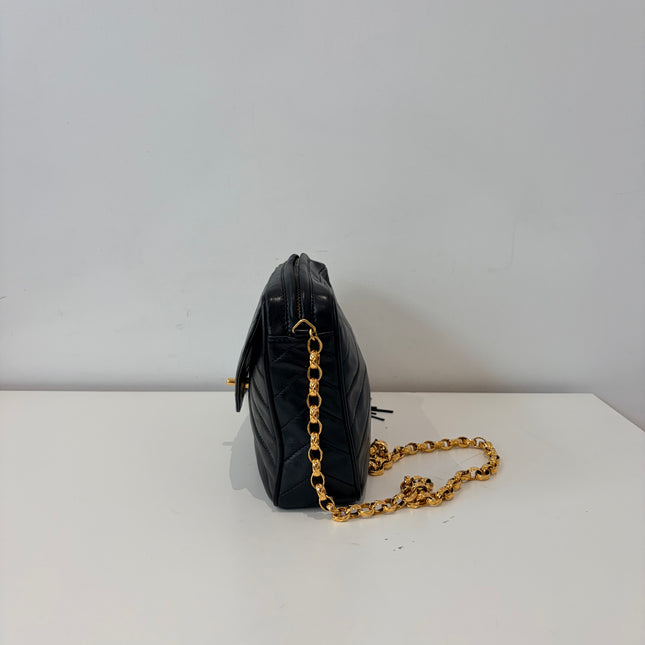 Sac Chanel Caméra Chevrons noir