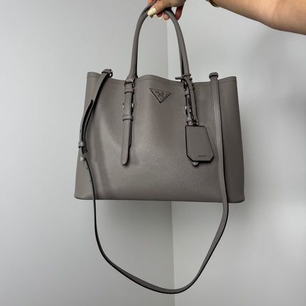 Sac Prada Double Cuir Saffiano Argile bandoulière