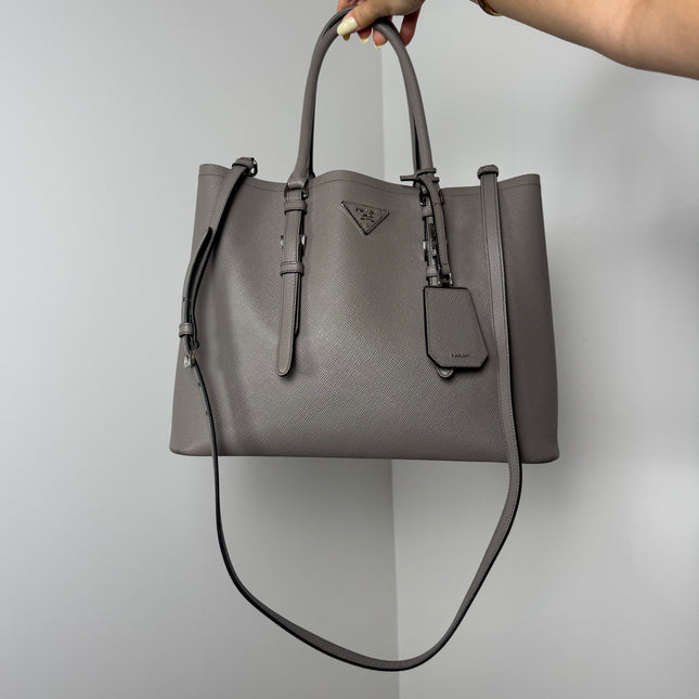 Sac Prada Double Cuir Saffiano Argile bandoulière