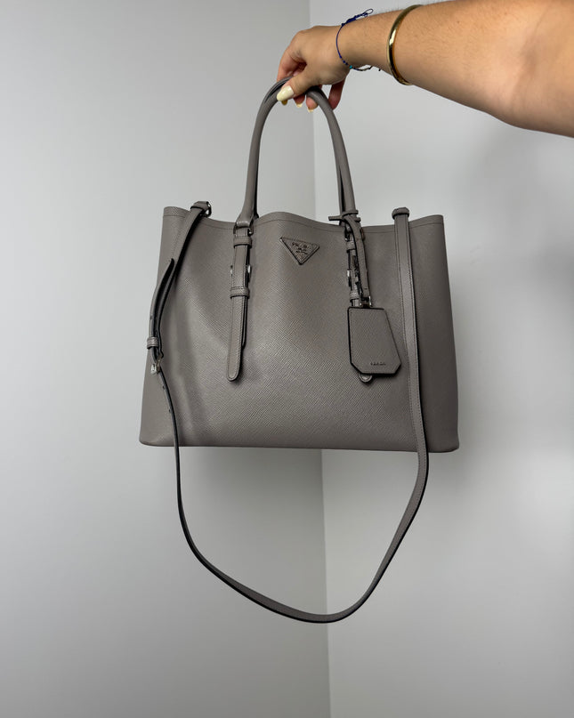Sac Prada Double Cuir Saffiano Argile bandoulière