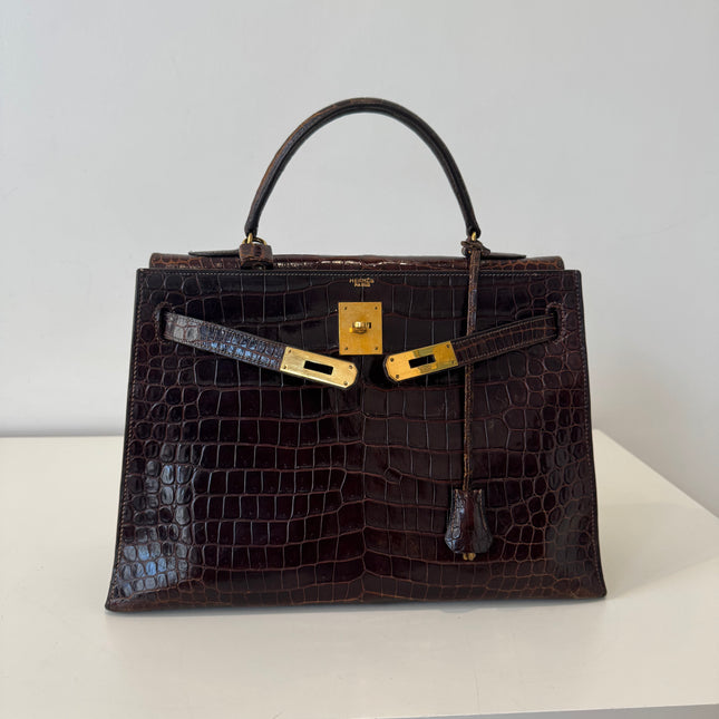 Sac Hermès Kelly 32 Crocodile Chocolat