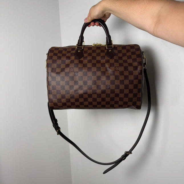 Sac Louis Vuitton Speedy 35 bandoulière damier ébène