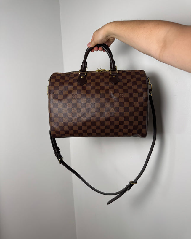 Sac Louis Vuitton Speedy 35 bandoulière damier ébène