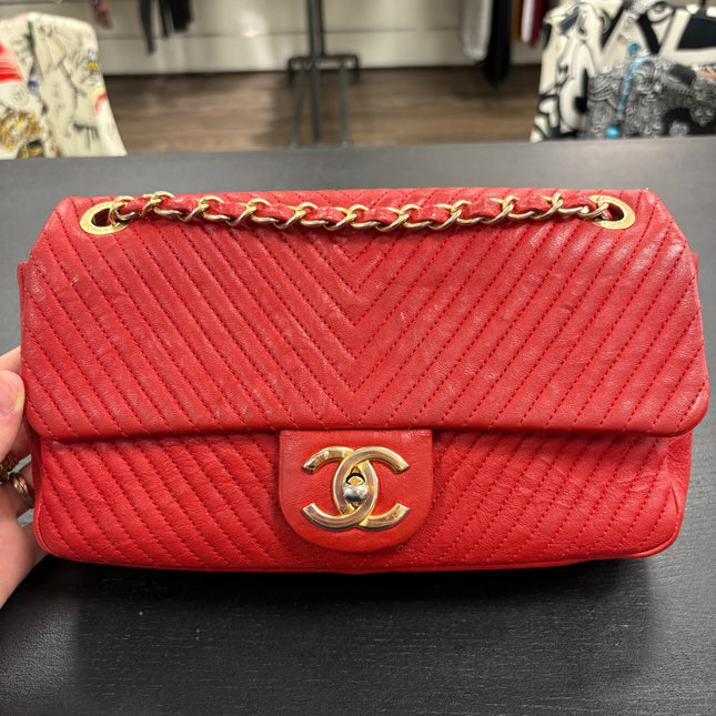 Sac chevrons Chanel Rouge