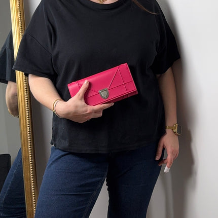 Sac Dior Wallet on chain Diorama rose fushia