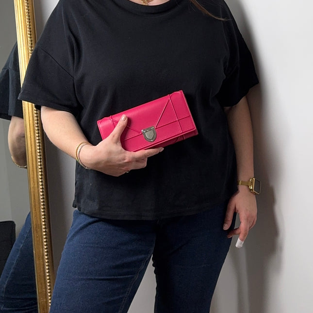 Sac Dior Wallet on chain Diorama rose fushia