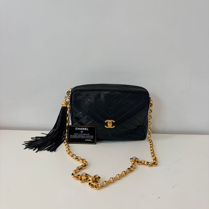 Sac Chanel Caméra Chevrons noir
