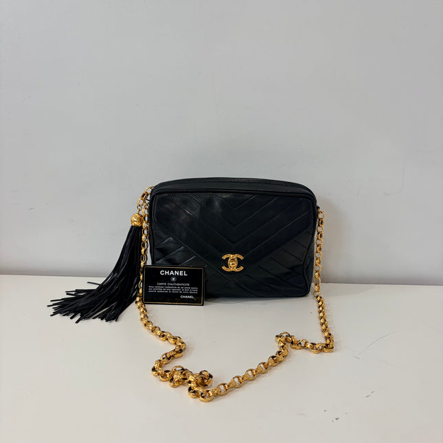 Sac Chanel Caméra Chevrons noir
