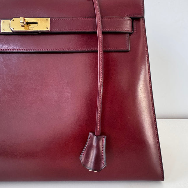 Sac Hermès Kelly 32 box Bordeaux