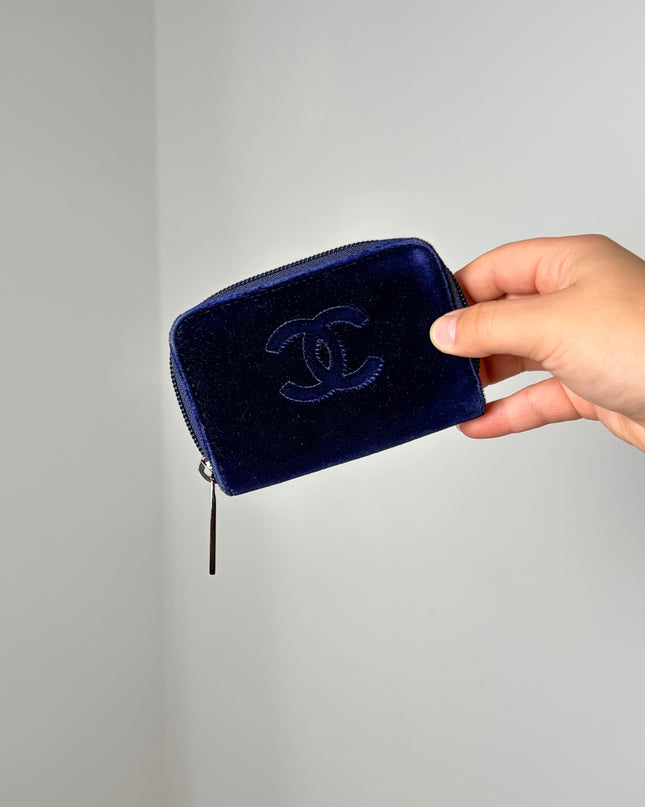 Porte monnaie Chanel bleu velours