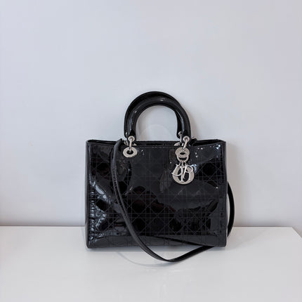 Sac Dior Lady Dior Large Noir Vernis