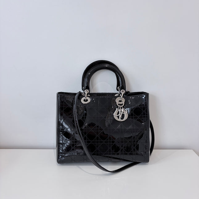 Sac Dior Lady Dior Large Noir Vernis