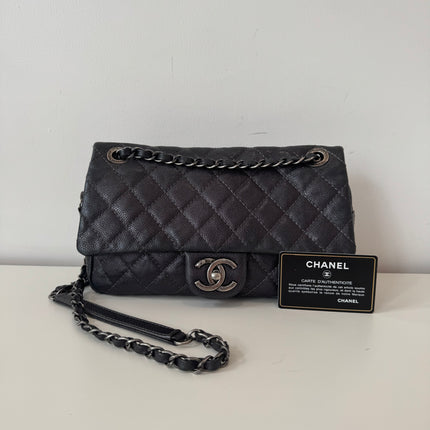 Sac Chanel single flap souple gris métallisé