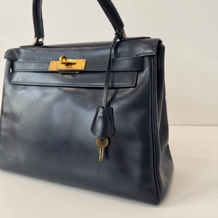 Sac Hermès Kelly 28 Cuir box Marine
