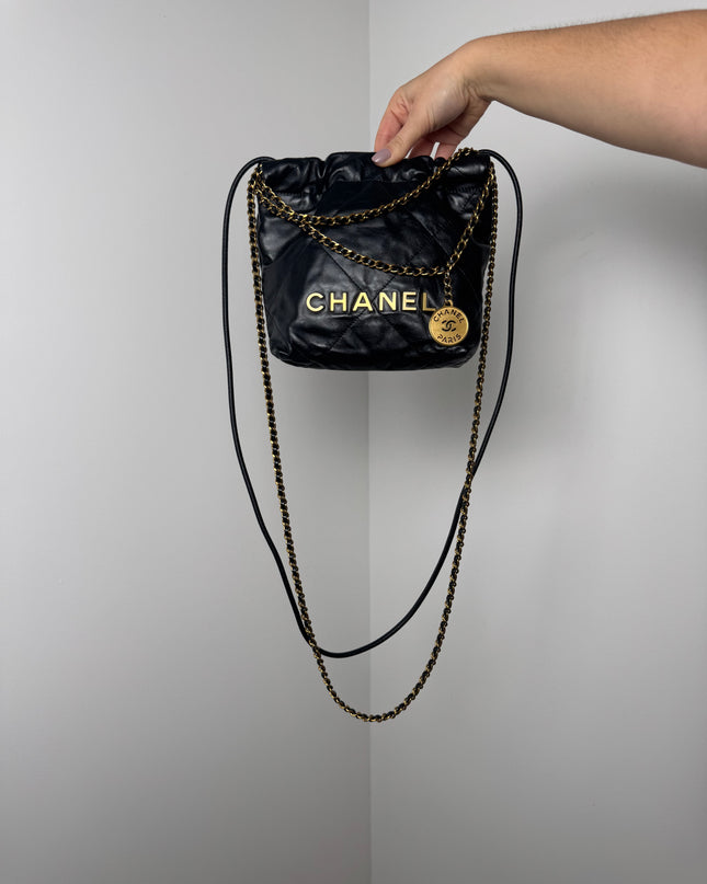 Sac chanel mini 22 cuir noir bandoulière
