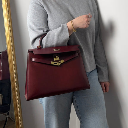 Sac Hermès Kelly 32 box Bordeaux