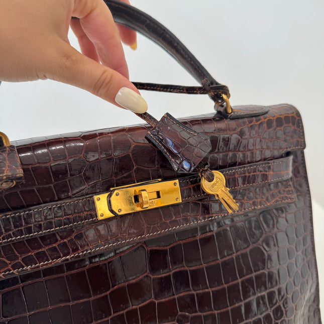 Sac Hermès Kelly 32 Crocodile Chocolat