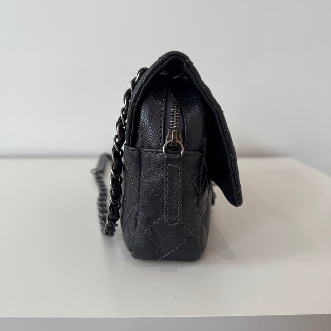 Sac Chanel single flap souple gris métallisé