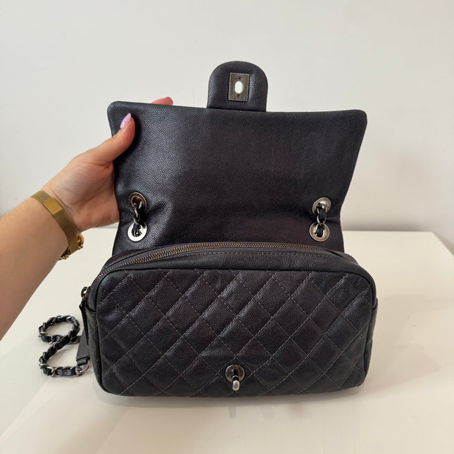 Sac Chanel single flap souple gris métallisé