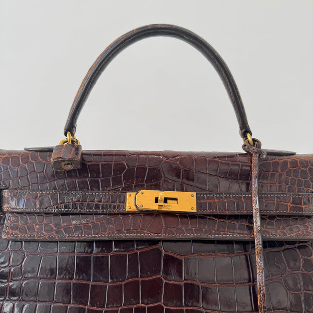 Sac Hermès Kelly 32 Crocodile Chocolat