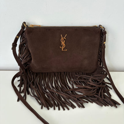 Sac saint Laurent à franges marron