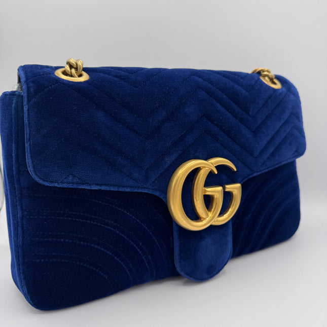 Sac Gucci Grand GG Marmont Velours Bleu