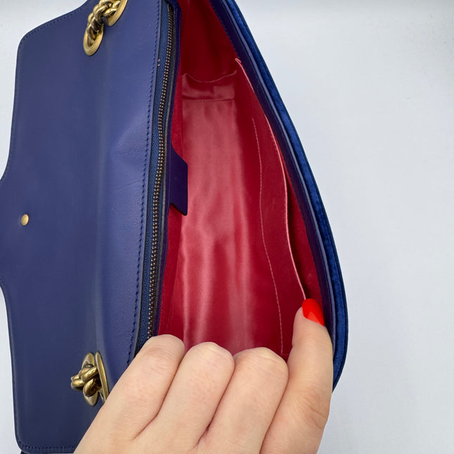 Sac Gucci Grand GG Marmont Velours Bleu