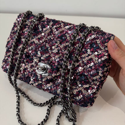 Mini sac classique Chanel Sequins Violet