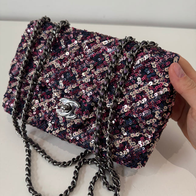Mini sac classique Chanel Sequins Violet