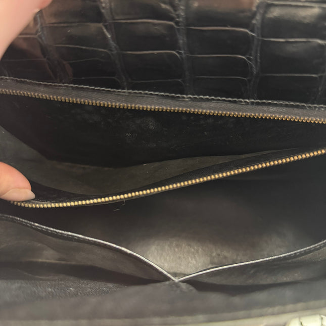 Sac Kelly 32 Cuir Croco Noir Hermès