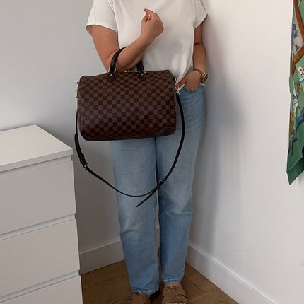 Sac Louis Vuitton Speedy 35 bandoulière damier ébène
