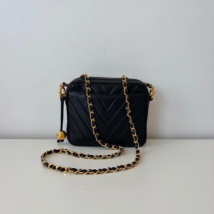 Sac Chanel Caméra Chevrons Noir