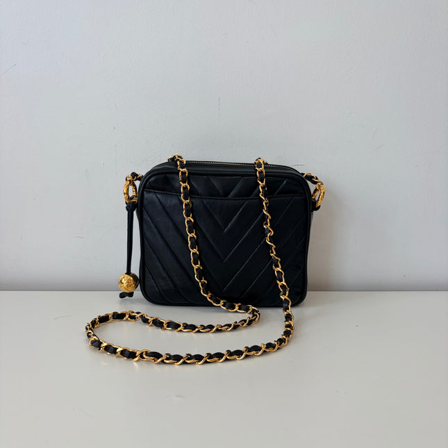 Sac Chanel Caméra Chevrons Noir