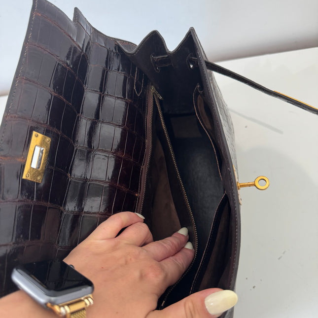 Sac Hermès Kelly 32 Crocodile Chocolat
