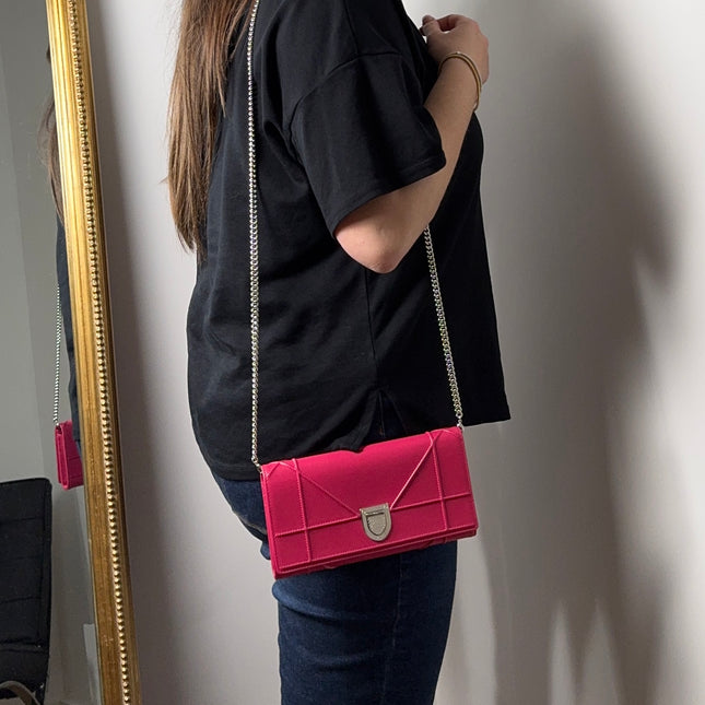 Sac Dior Wallet on chain Diorama rose fushia