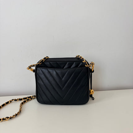 Sac Chanel Caméra Chevrons Noir