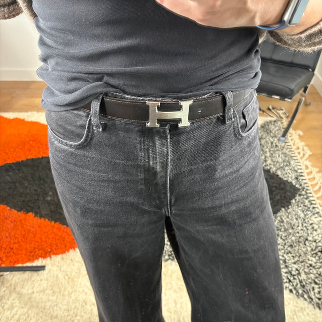 Boucle de ceinture Hermes + cuir de ceinture réversible 32mm