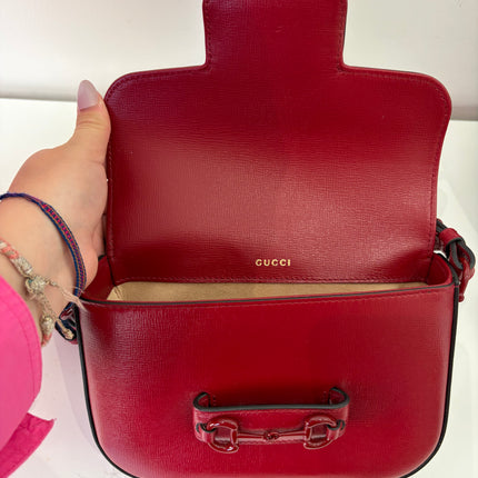 Sac Gucci Horsebit 1955 PM Cuir Rouge Éteint